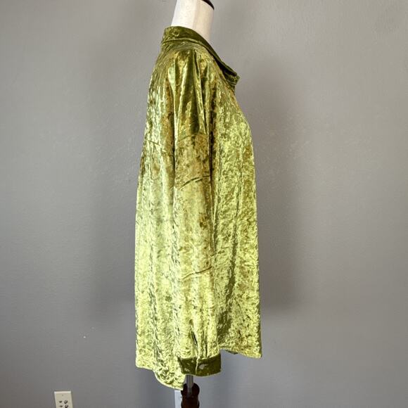 Dressed in Lala Womens Chartreuse Green Crushed Velvet Tunic Size L Long Sleeve - Picture 7 of 9
